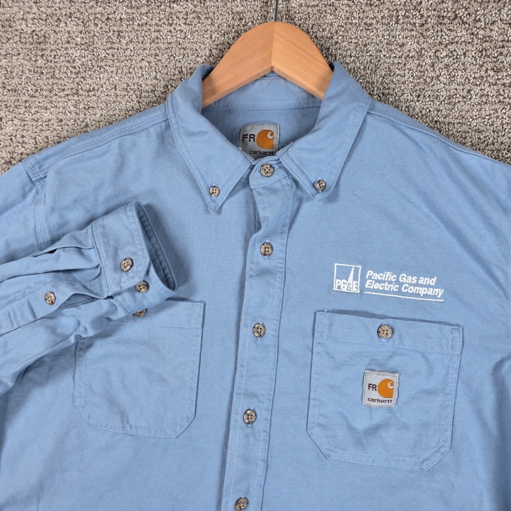 Carhartt FR Force Shirt Mens Size Large Blue Flame Resistant Button